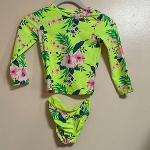 GAP Neon Lime Floral Long-Sleeve Rash Guard Swim Set